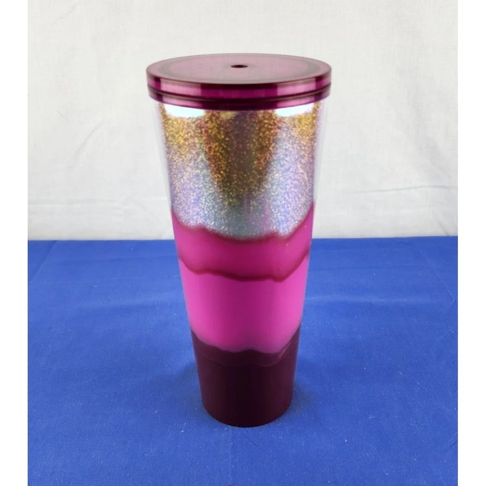 STARBUCKS Venti‎ 24oz Travel Tumbler Glitter Purple Pink 2020 Beach Cold Cup